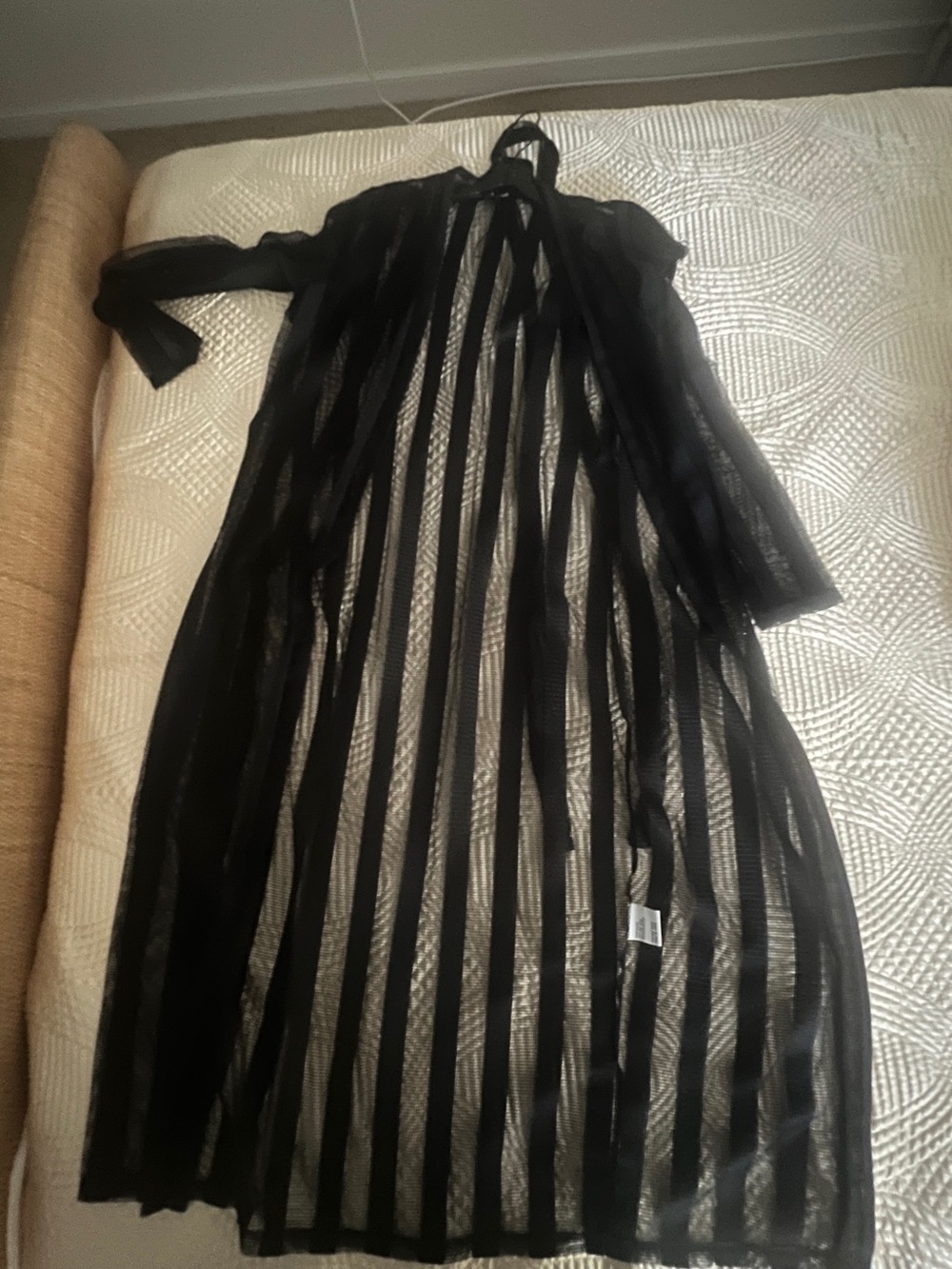Black Sheer Striped Long-Sleeve Swim Cover-Up